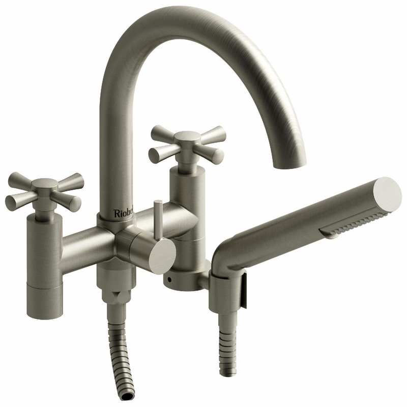 Edge 2-Hole Tub Filler Without Risers with Cross Handles – Brushed Nickel ED06+BN RIOBEL