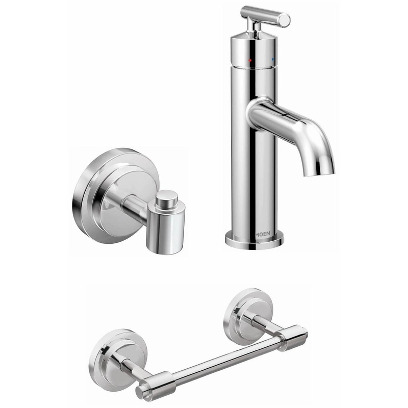 Gibson Single Hole Bathroom Faucet with ISO Robe Hook and Toilet Paper Holder – Chrome BDL-6145/ROBE-PAPER Moen