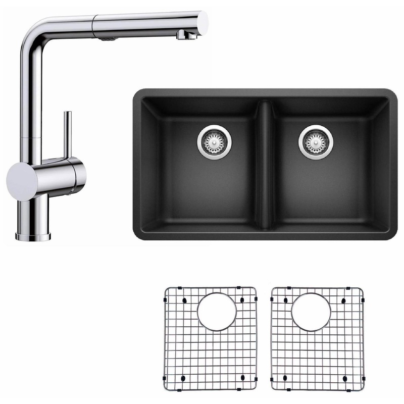 Horizon Undermount Sink with Linus Kitchen Faucet and Sink Grids – Anthracite/Chrome BDL-401267/526365 Blanco