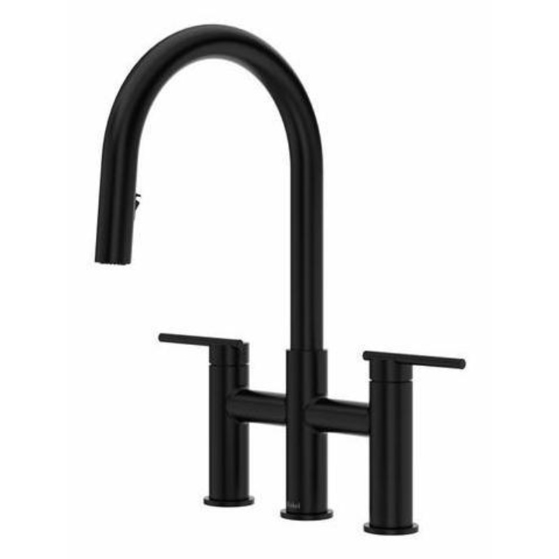 Lateral Bridge Kitchen Faucet with Pulldown Spray with C-Spout – Black LT400BK RIOBEL