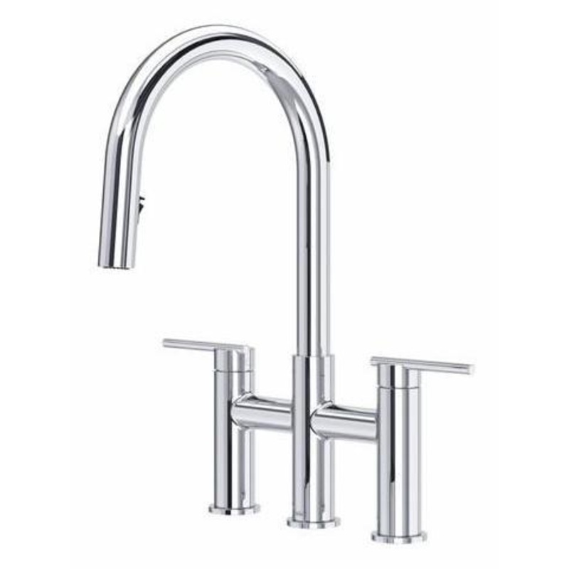 Lateral Bridge Kitchen Faucet with Pulldown Spray with C-Spout – Chrome LT400C RIOBEL