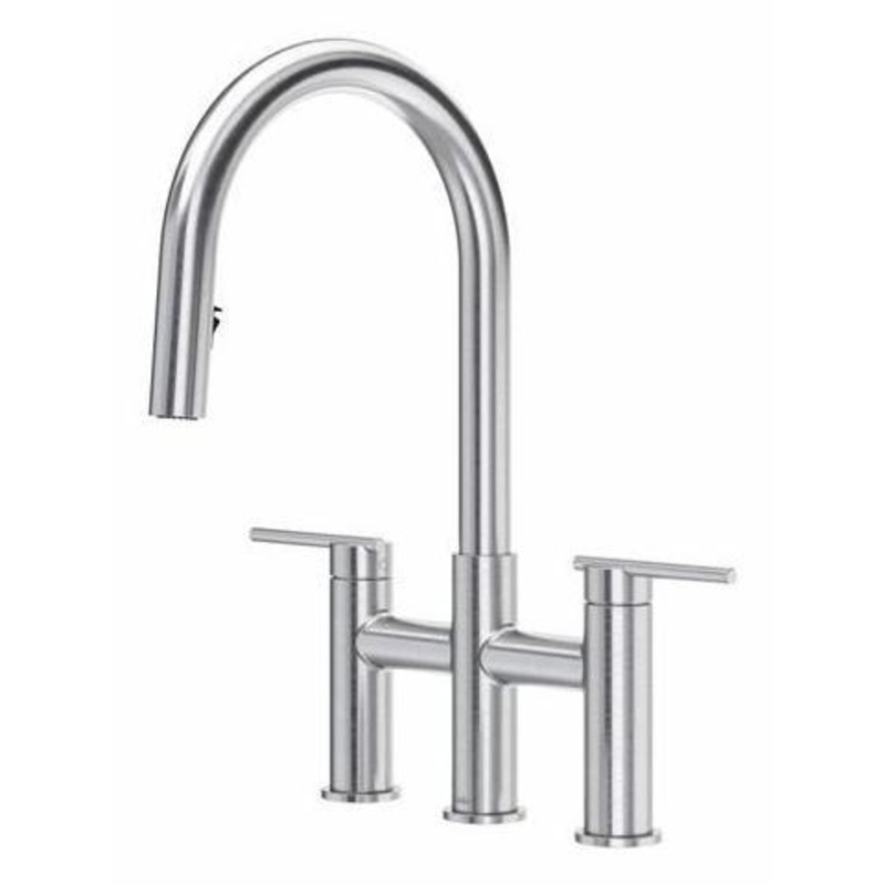 Lateral Bridge Kitchen Faucet with Pulldown Spray with C-Spout – Stainless Steel LT400SS RIOBEL