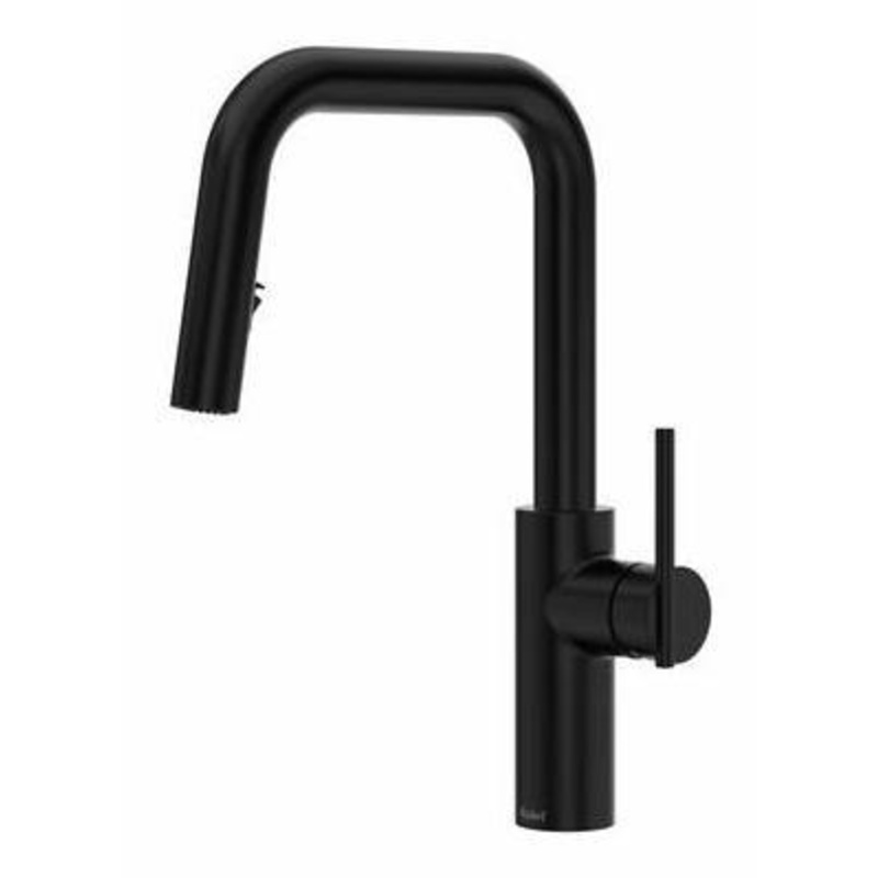 Lateral Kitchen Faucet with Pulldown Spray with U-Spout – Black LTSQ201BK RIOBEL