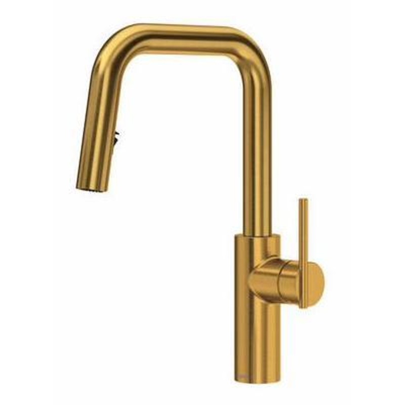 Lateral Kitchen Faucet with Pulldown Spray with U-Spout – Brushed Gold LTSQ201BG RIOBEL
