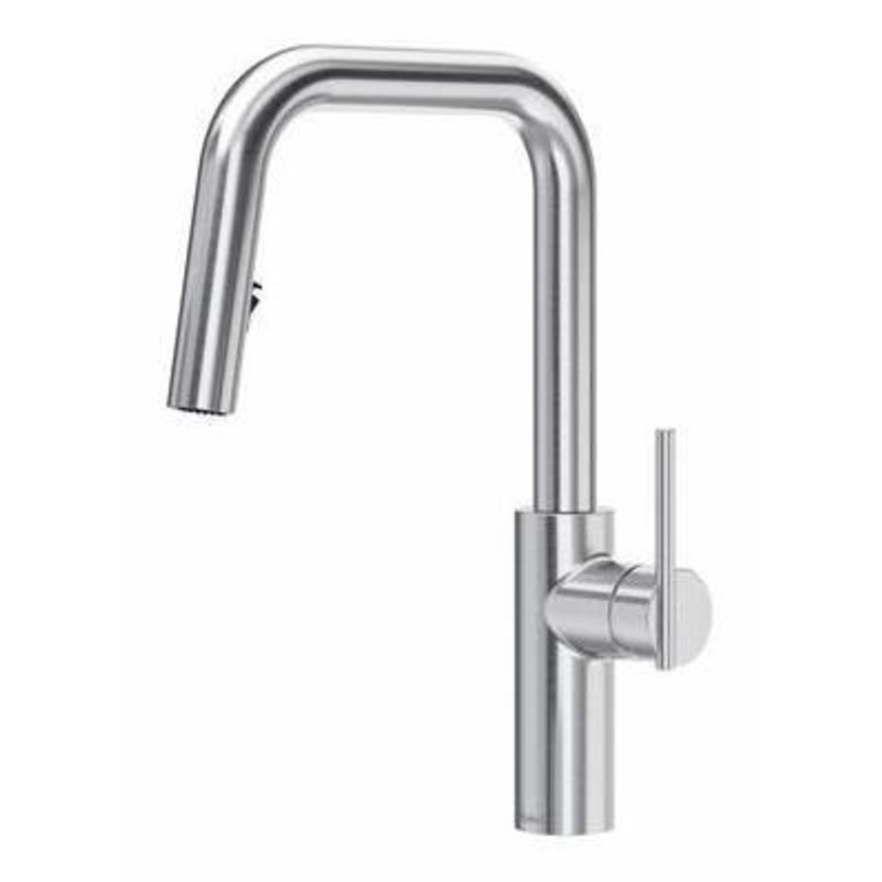 Lateral Kitchen Faucet with Pulldown Spray with U-Spout – Stainless Steel LTSQ201SS RIOBEL