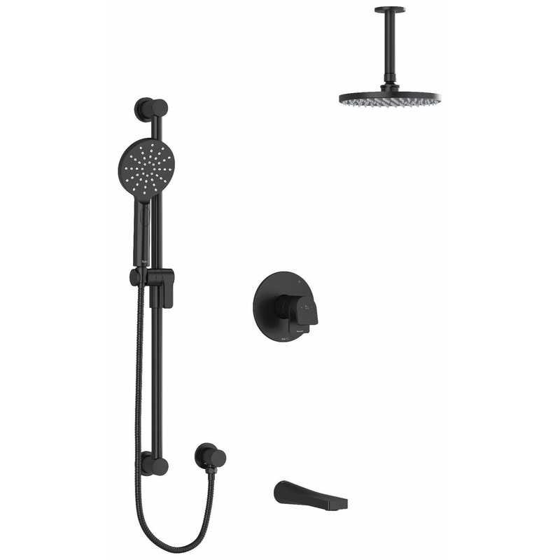 Ode Tub & Shower Faucet Trim with Ceiling Shower Arm – Black TKIT1345ODBK-6 RIOBEL