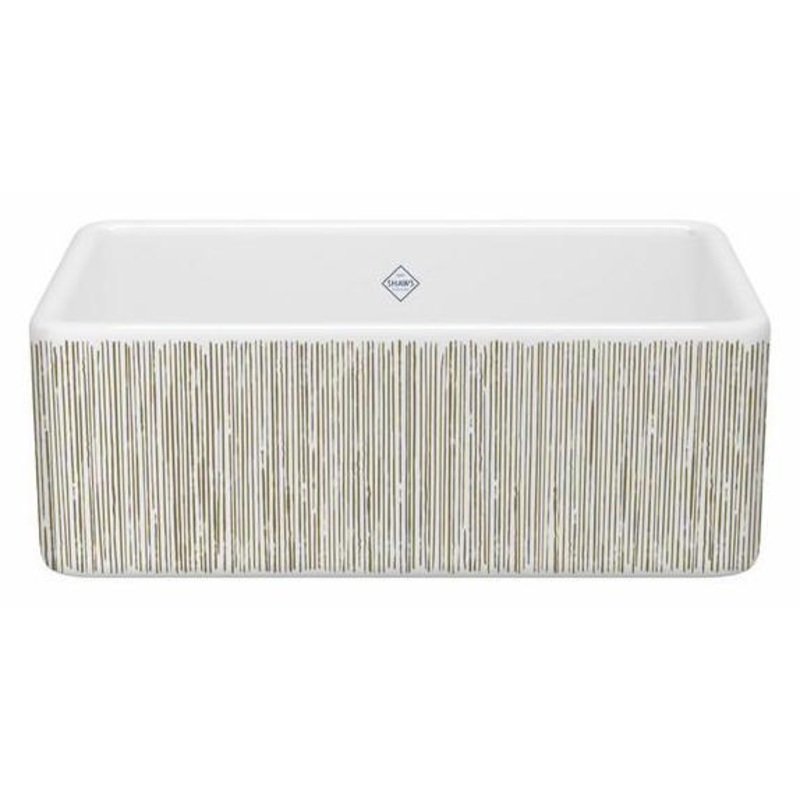 Shaker 30″ Single Bowl Farmhouse Apron Front Fireclay Kitchen Sink With Lines Design – Lines Gold MS3018WHLNGO Shaws