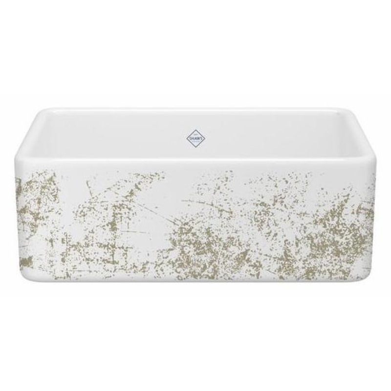 Shaker 30″ Single Bowl Farmhouse Apron Front Fireclay Kitchen Sink With Metallic Design – Metallic Gold MS3018WHMTGO Shaws