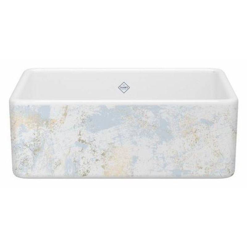 Shaker 30″ Single Bowl Farmhouse Apron Front Fireclay Kitchen Sink With Patina Design – Patina Blue/Gold MS3018WHPTBG Shaws