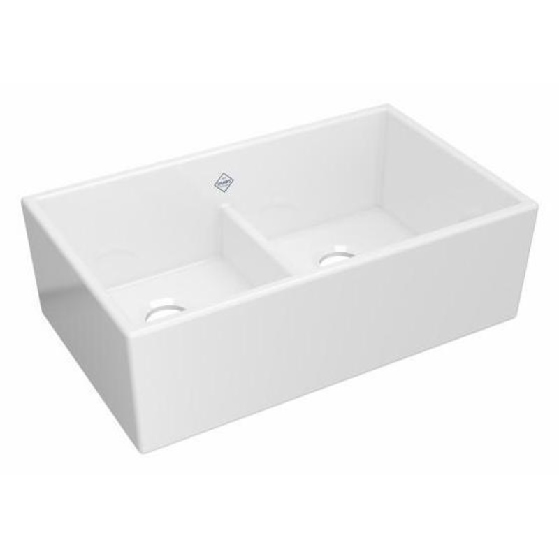 Shaker 33″ Low Divide Double Bowl Apron Front Fireclay Kitchen Sink – White (WH) MS3320WH Shaws