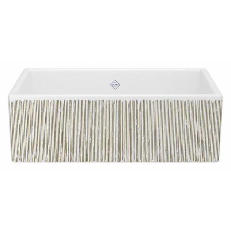 Shaker 33″ Single Bowl Farmhouse Apron Front Fireclay Kitchen Sink With Lines Design – Lines Gold MS3318WHLNGO Shaws