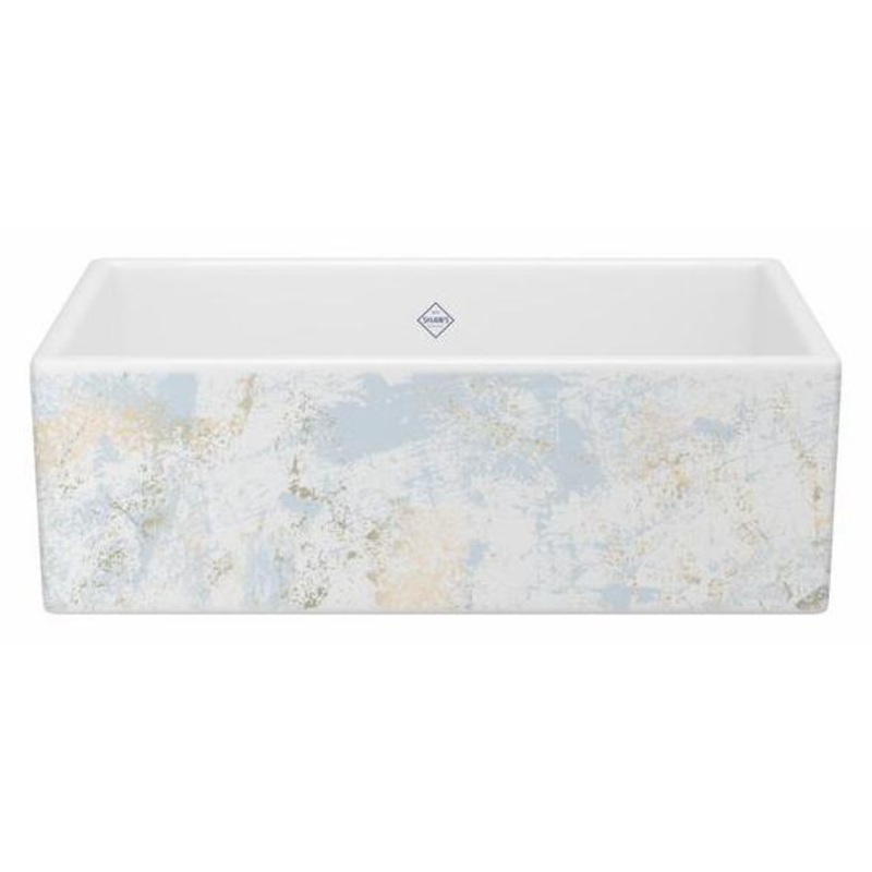Shaker 33″ Single Bowl Farmhouse Apron Front Fireclay Kitchen Sink With Patina Design – Patina Blue/Gold MS3318WHPTBG Shaws