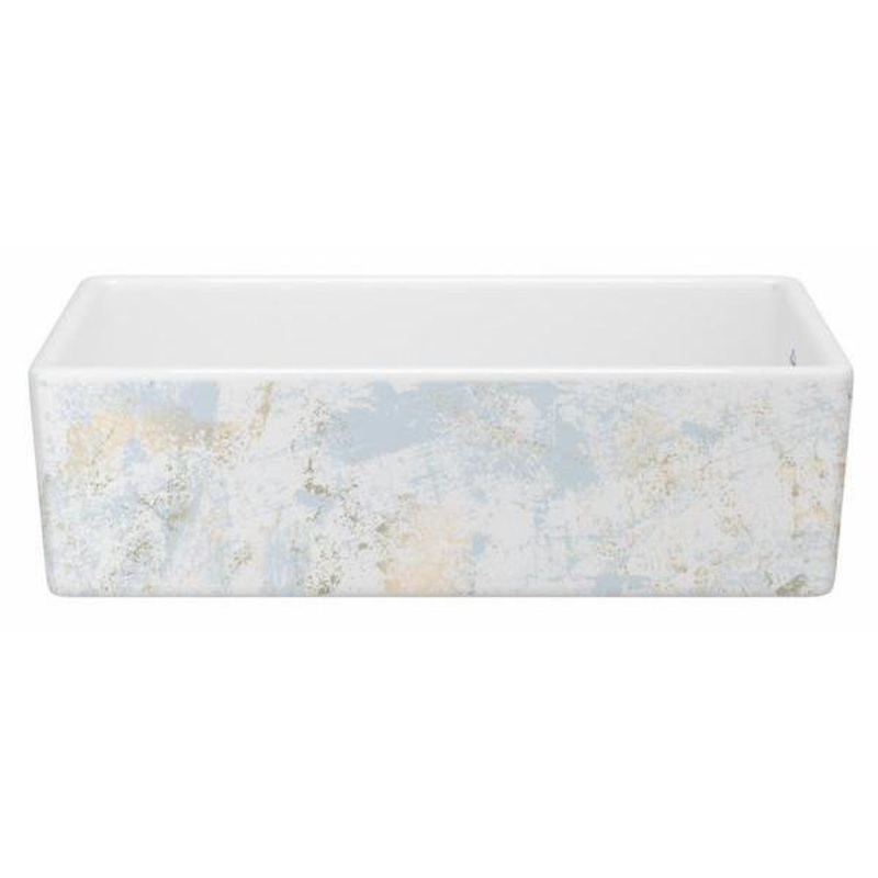 Shaker 36″ Single Bowl Farmhouse Apron Front Fireclay Kitchen Sink With Patina Design – Patina Blue/Gold MS3618WHPTBG Shaws