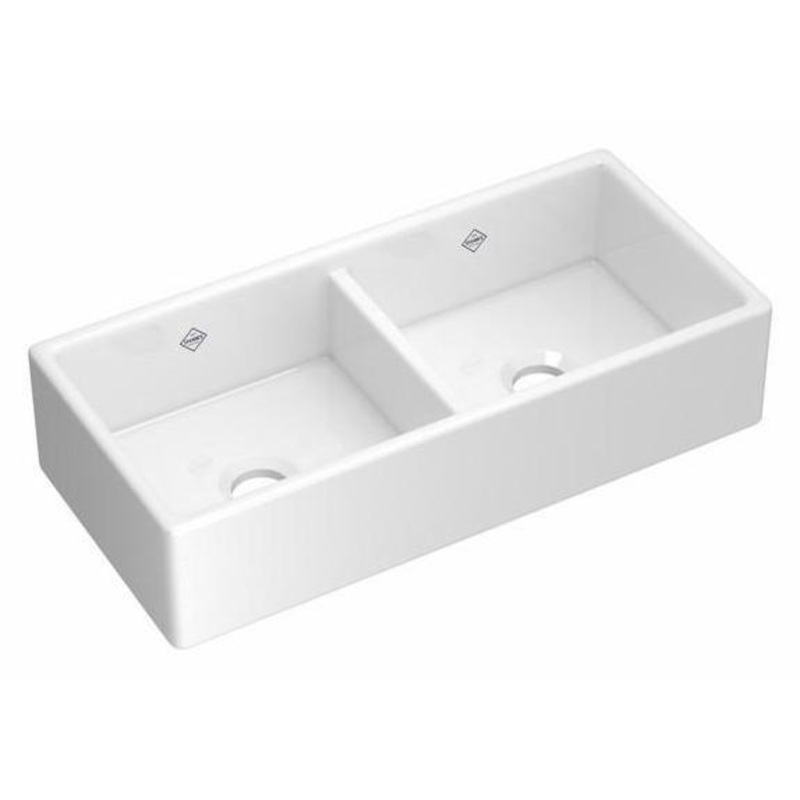 Shaker 39″ Double Bowl Farmhouse Apron Front Fireclay Kitchen Sink – White (WH) MS3918WH Shaws