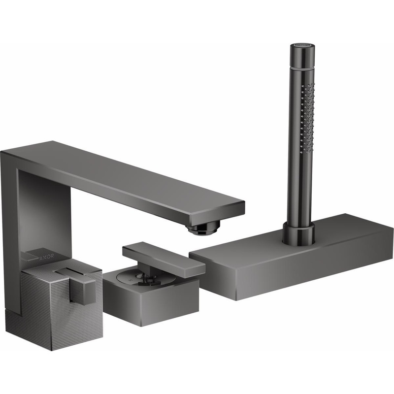 Axor Edge 3-Hole Roman Tub Faucet Trim with Hand Shower – Polished Black Chrome 46431331 Axor