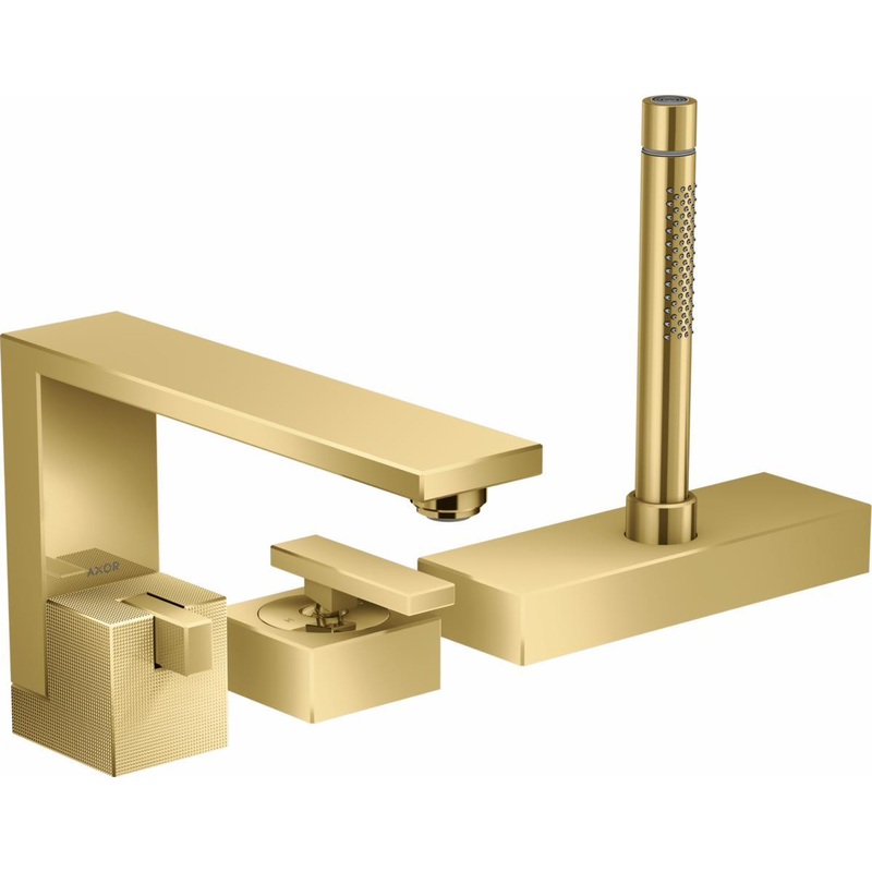 Axor Edge 3-Hole Roman Tub Faucet Trim with Hand Shower – Polished Gold Optic 46431991 Axor
