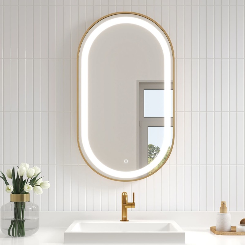 Effect Illuminaated 22″ x 38″ Oblong Mirror with Touch Switch – Brushed Gold MR1947-570-180 Kalia