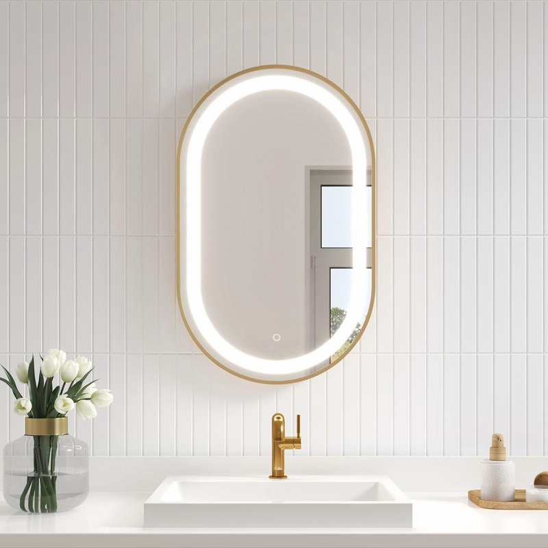 Effect Illuminated 20″ x 32″ Oblong Mirror with Touch Switch – Brushed Gold MR1946-570-180 Kalia