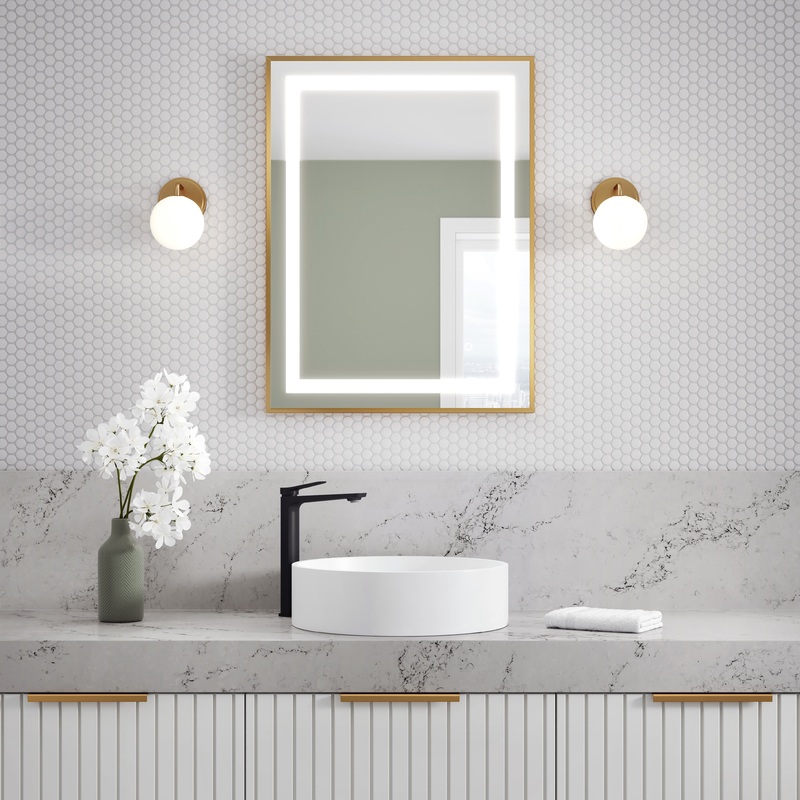Effect Illuminated 24 x 32″ Mirror with Touch Switch – Brushed Gold MR1783-570-180 Kalia