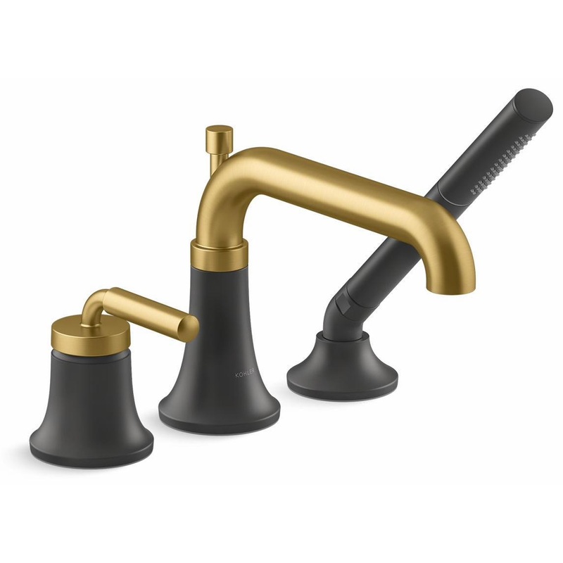 Tone Deck Mount Tub Faucet With Hand Shower – Matte Black With Moderne Brass 26441-4-BMB Kohler