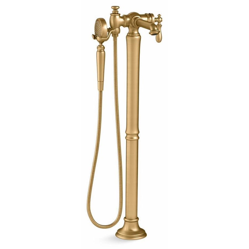Artifacts Floor Mount Tub Filler Trim With Hand Shower – Vibrant Brushed Moderne Brass T72790-9M-2MB Kohler