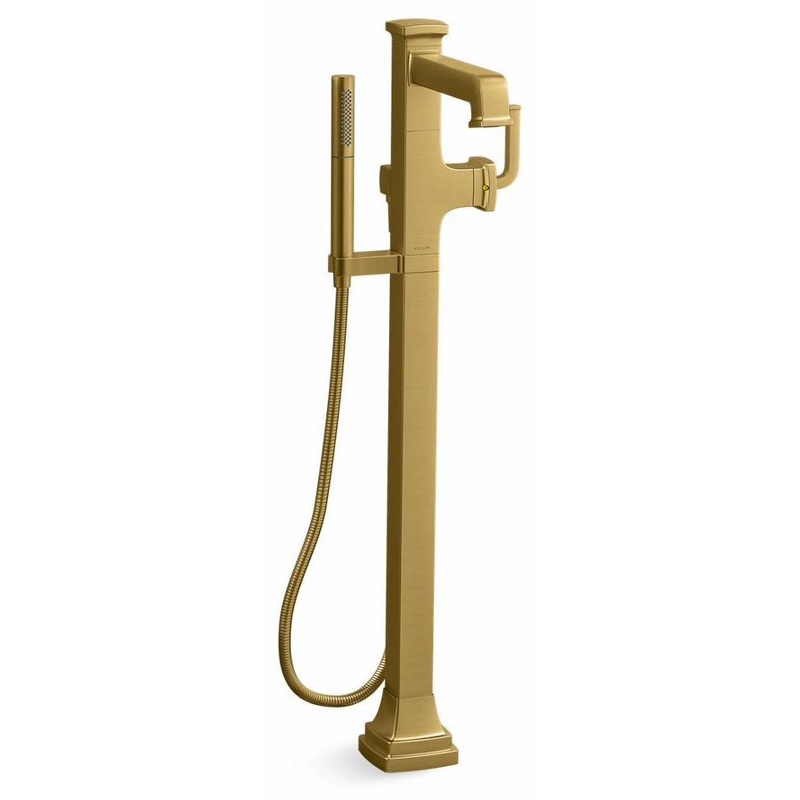 Riff Floor Mount Tub Filler Trim With Hand Shower – Vibrant Brushed Moderne Brass T27408-4-2MB Kohler