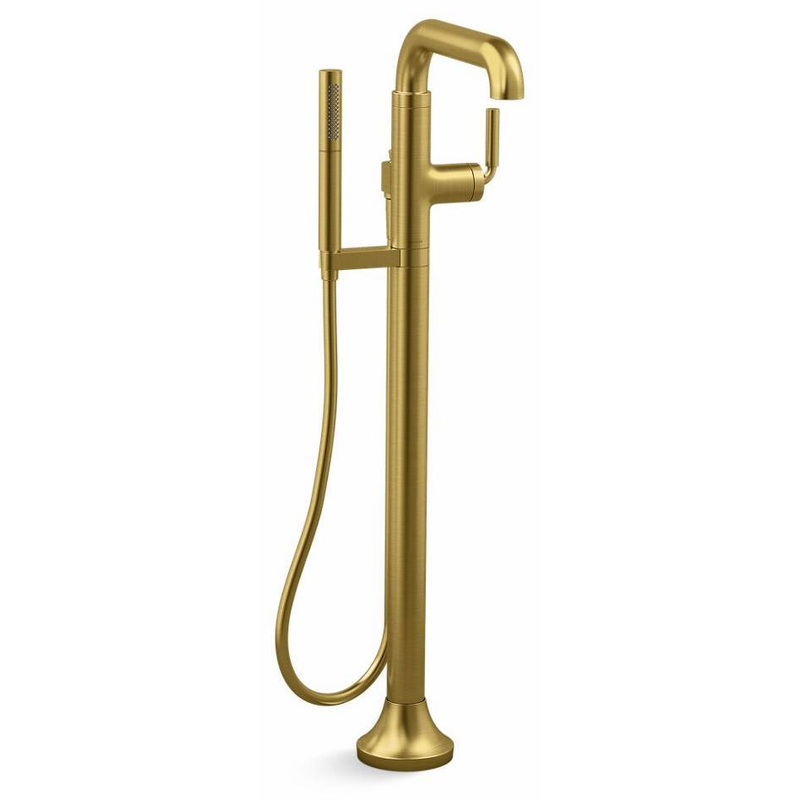 Tone Floor Mount Tub Filler with Hand Shower – Vibrant Brushed Moderne Brass T27424-4-2MB Kohler