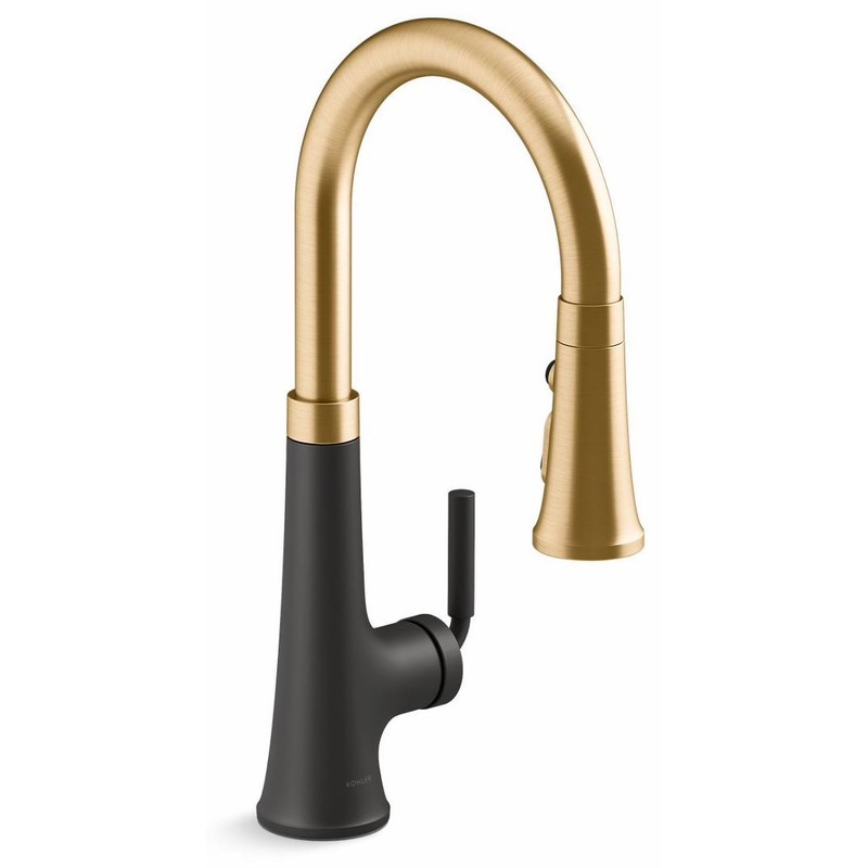 Tone Kitchen Faucet with Pulldown Spray – Matte Black With Moderne Brass 23764-BMB Kohler
