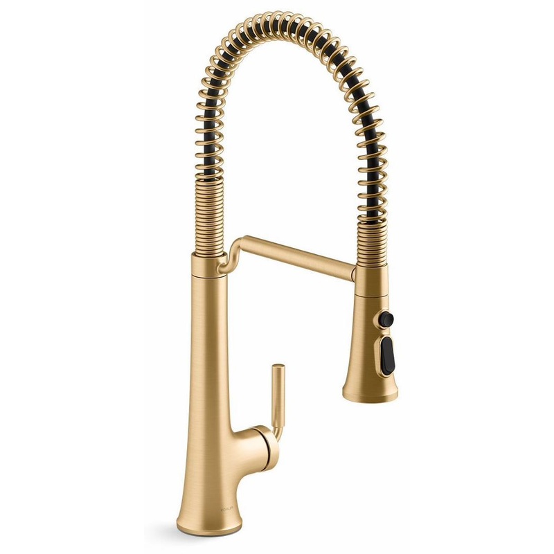 Tone Semi-Professional Kitchen Faucet with Spring Pulldown Spray – Vibrant Brushed Moderne Brass 23765-2MB Kohler