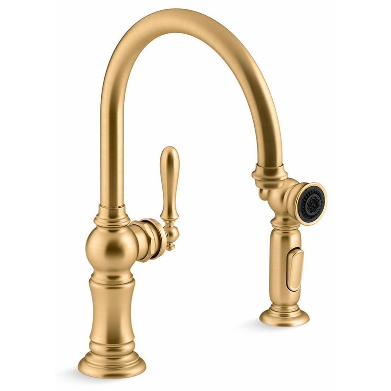 Artifacts 2-Hole Kitchen Faucet with Separate 2-Function Spray – Vibrant Brushed Moderne Brass 99262-2MB Kohler