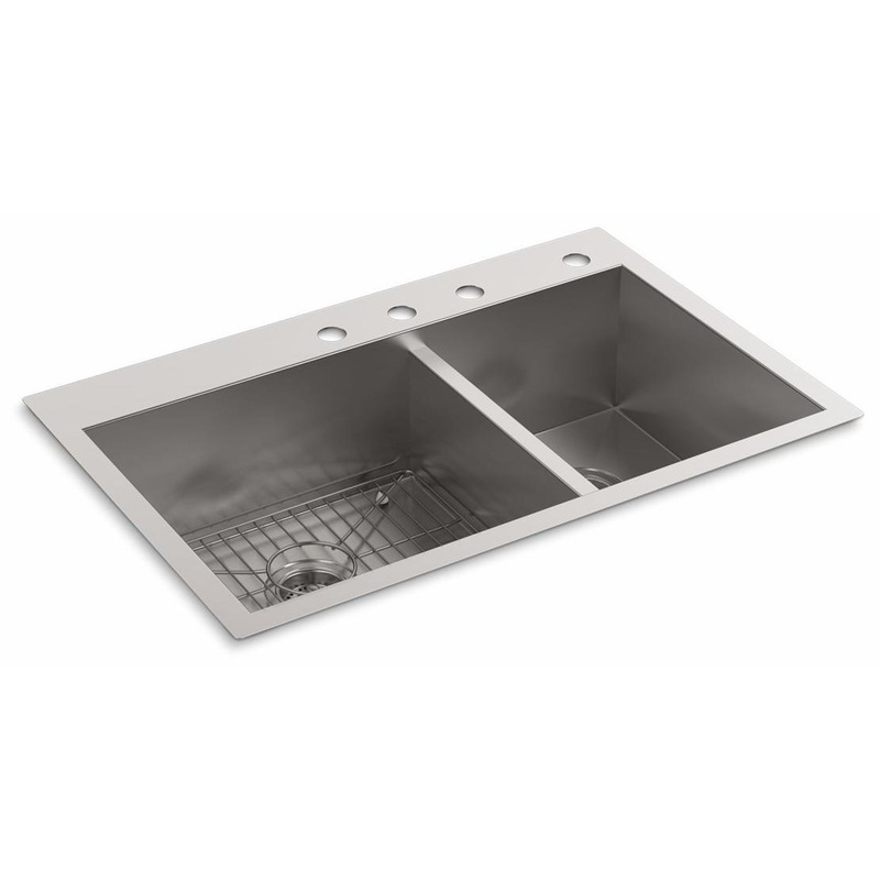 Vault 33″ 4-Hole 1.75 Bowl Dual Mount Kitchen Sink – Stainless Steel 3823-4-NA Kohler