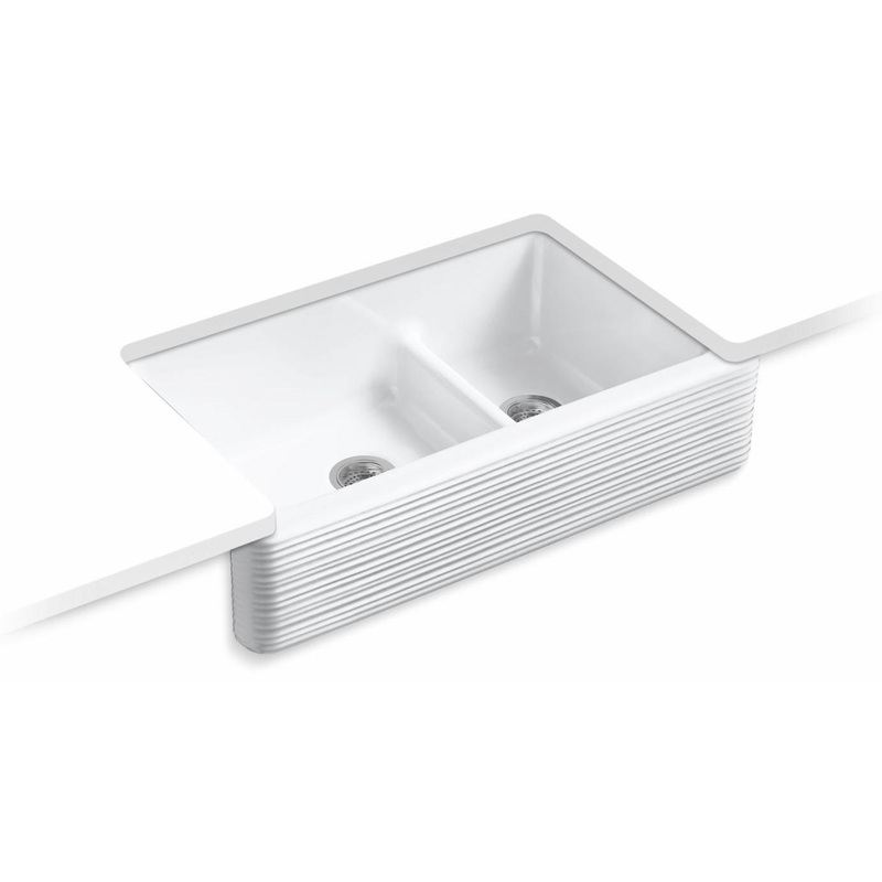 Whitehaven Hayridge 35-11/16″ Smart Divide 1.75 Bowl Undermount Farmhouse Sink – White 6349-0 Kohler