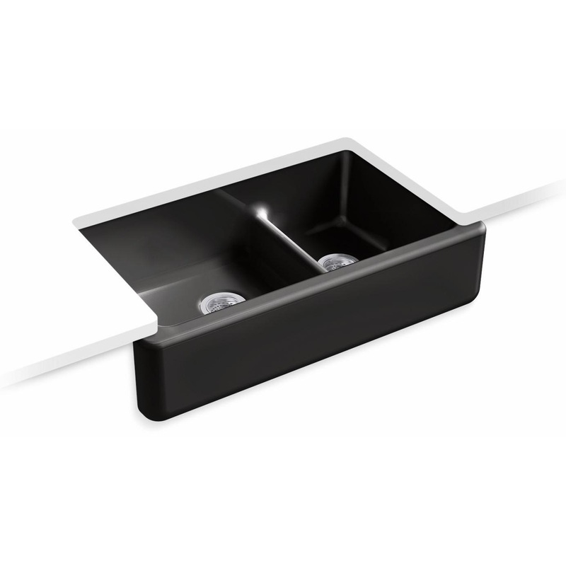 Whitehaven Smart Divide 35-3/4″ 1.75 Bowl Undermount Farmhouse Kitchen Sink – Black Black 6427-7 Kohler