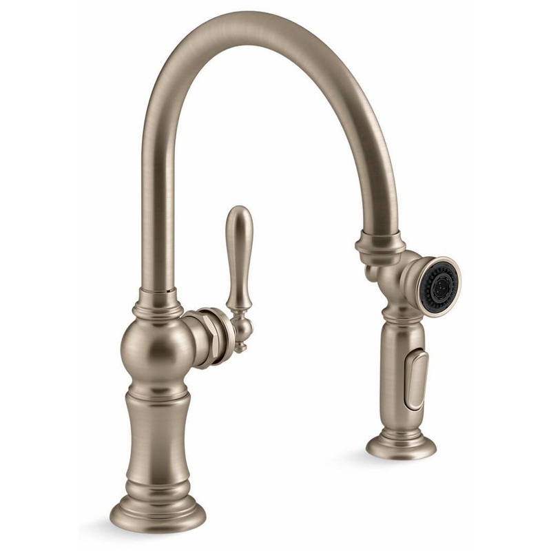 Artifacts 2-Hole Kitchen Faucet with Separate 2-Function Spray – Vibrant Brushed Bronze 99262-BV Kohler