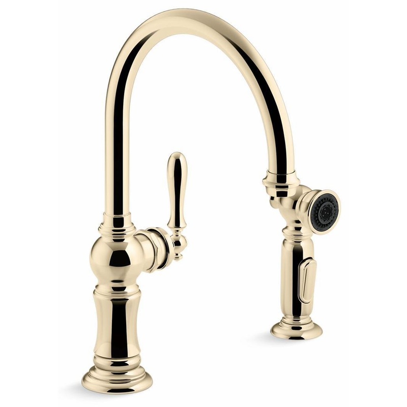Artifacts 2-Hole Kitchen Faucet with Separate 2-Function Spray – Vibrant French Gold 99262-AF Kohler