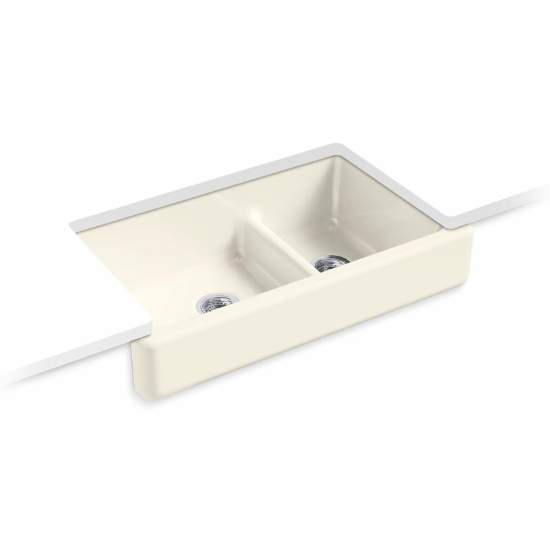 Whitehaven Smart Divide 35-1/2″ 1.75 Bowl Undermount Farmhouse Kitchen Sink with Short Apron – Biscuit 6426-96 Kohler