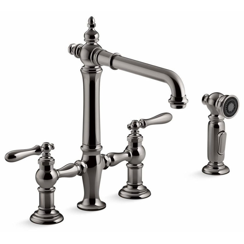 Artifacts 2-Hole Bridge Kitchen Faucet with Side Spray – Vibrant Titanium 76519-4-TT Kohler