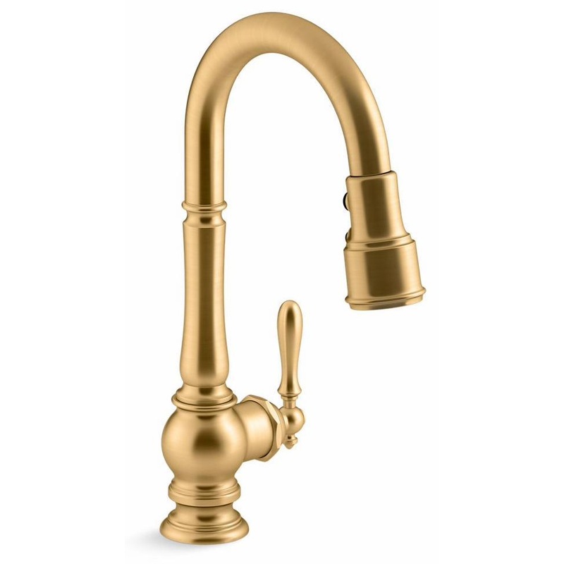 Artifacts Kitchen Faucet with 16″ Pulldown 3-Function Spray – Vibrant Brushed Moderne Brass 99261-2MB Kohler