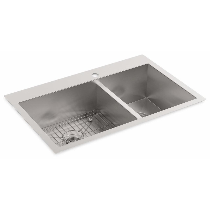 Vault 33″ 1-Hole 1.75 Bowl Dual Mount Kitchen Sink – Stainless Steel 3823-1-NA Kohler