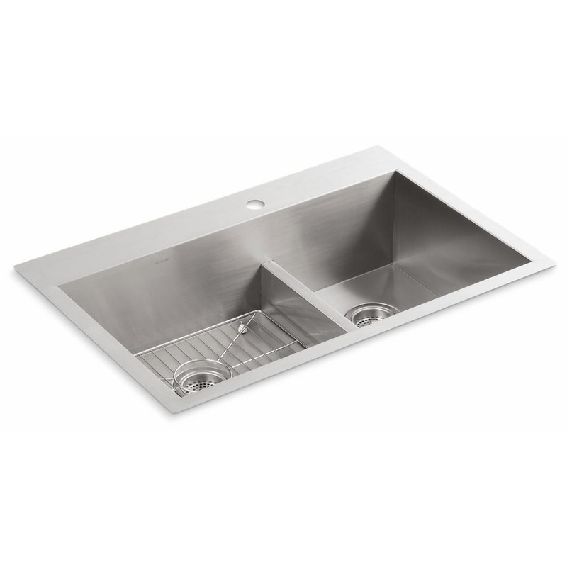 Vault 33″ Smart Divide 1-Hole 1.75 Bowl Dual Mount Kitchen Sink – Stainless Steel 3839-1-NA Kohler