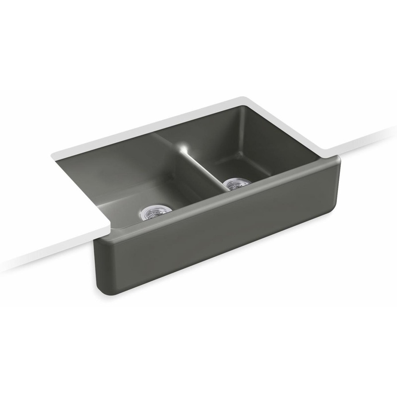 Whitehaven Smart Divide 35-3/4″ 1.75 Bowl Undermount Farmhouse Kitchen Sink – Thunder Grey 6427-58 Kohler