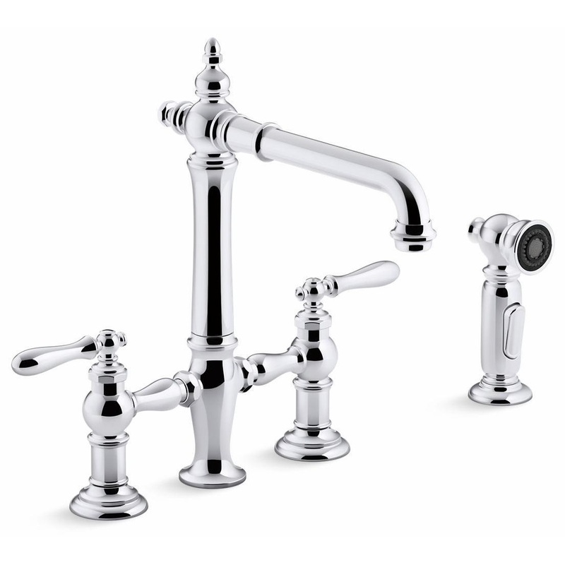 Artifacts 2-Hole Bridge Kitchen Faucet with Side Spray – Polished Chrome 76519-4-CP Kohler