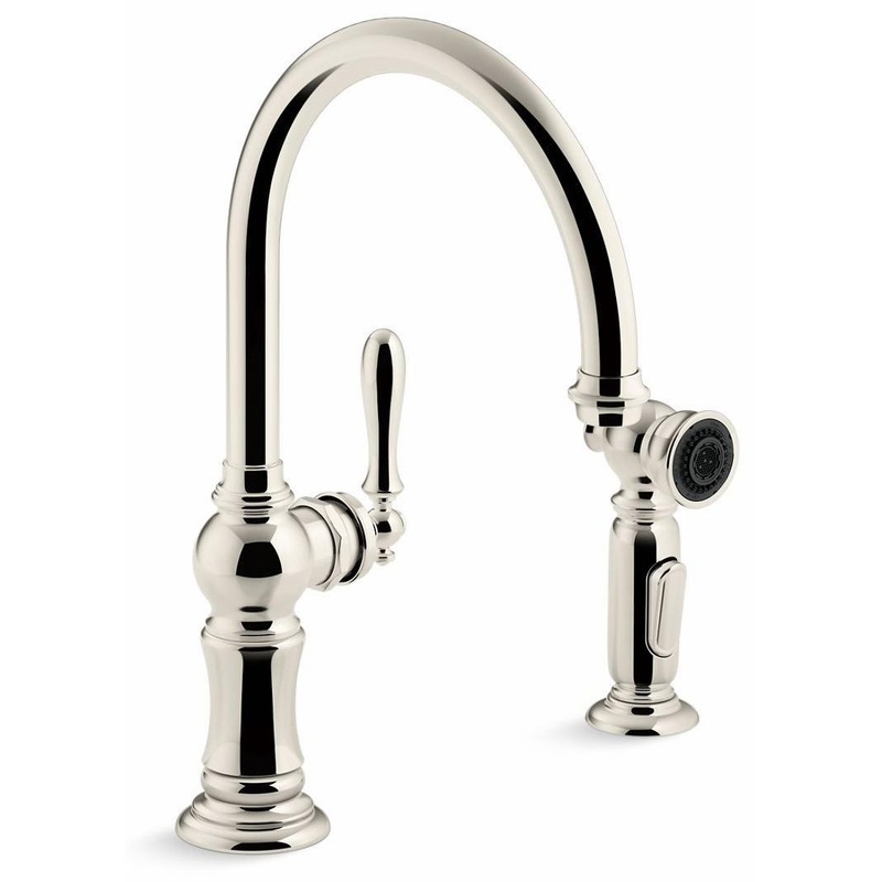 Artifacts 2-Hole Kitchen Faucet with Separate 2-Function Spray – Vibrant Polished Nickel 99262-SN Kohler
