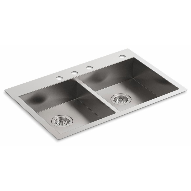 Vault 33″ 4-Hole 2 Bowl Dual Mount Kitchen Sink – Stainless Steel 3996-4-NA Kohler