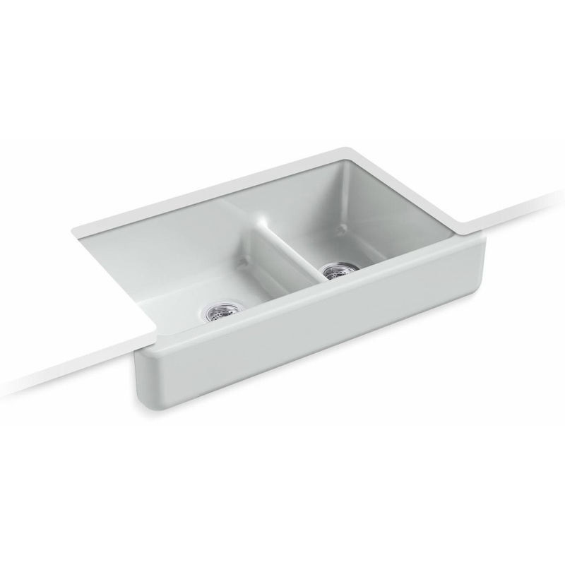 Whitehaven Smart Divide 35-1/2″ 1.75 Bowl Undermount Farmhouse Kitchen Sink with Short Apron – Ice Grey 6426-95 Kohler