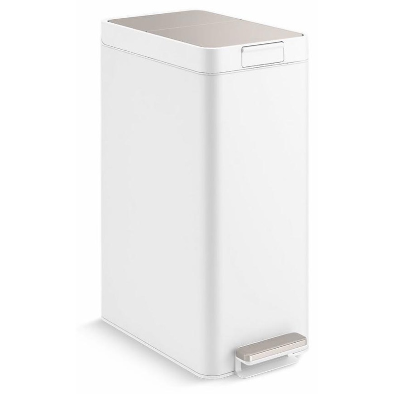 13 Gallon Step Trash Can with Bifold Lid – Stainless and White 23826-STW Kohler