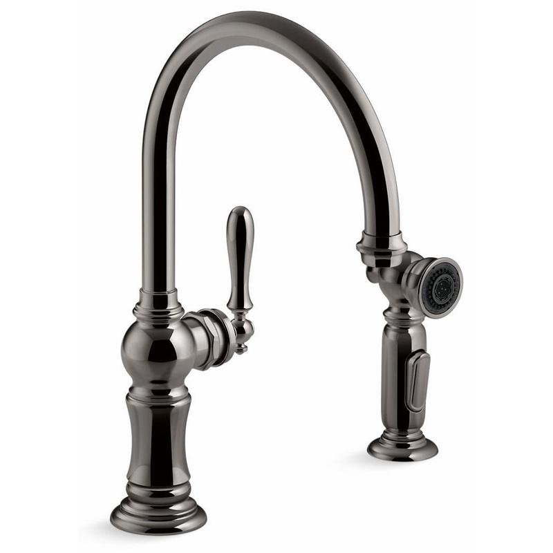 Artifacts 2-Hole Kitchen Faucet with Separate 2-Function Spray – Vibrant Titanium 99262-TT Kohler