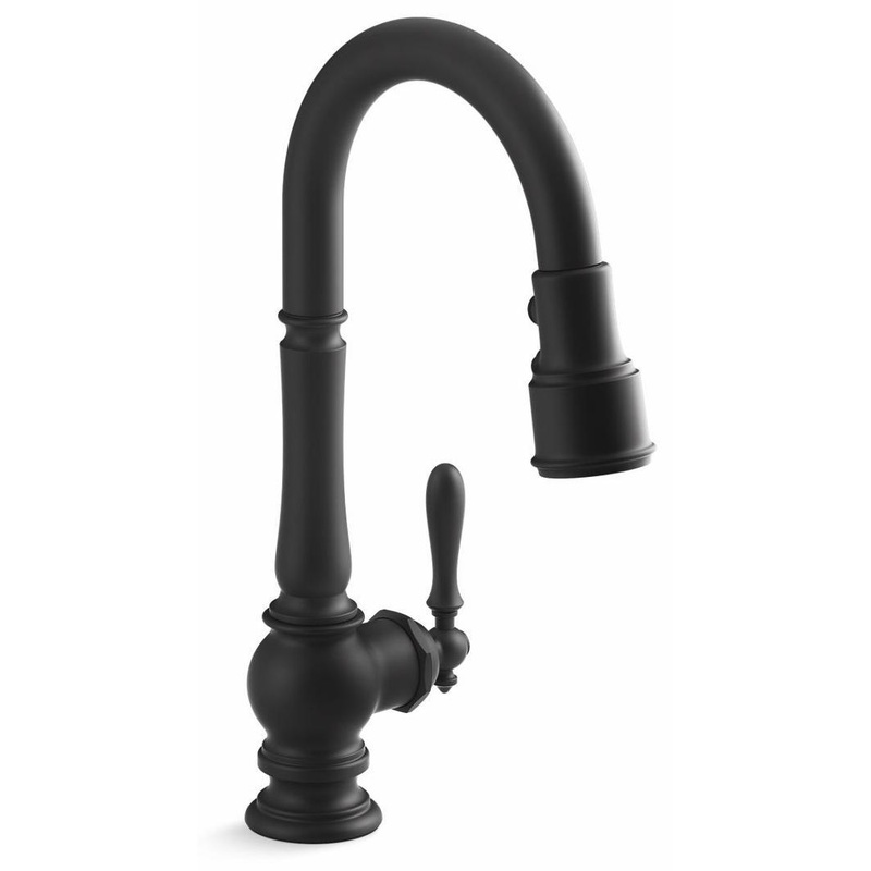Artifacts Kitchen Faucet with 16″ Pulldown 3-Function Spray – Matte Black 99261-BL Kohler