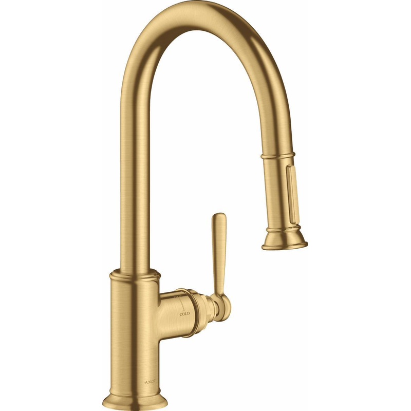 Axor Montreux Kitchen Faucet with Pulldown Spray – Brushed Gold Optic 16581251 Axor