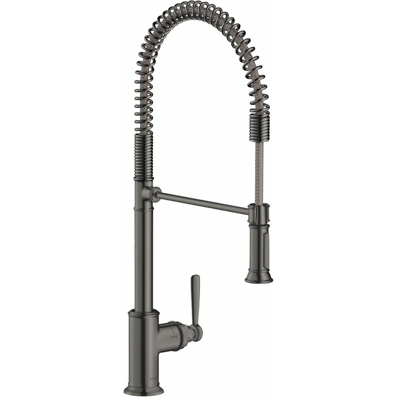 Axor Montreux Semi-Pro Kitchen Faucet with Spring Pulldown Spray – Brushed Black Chrome 16582341 Axor